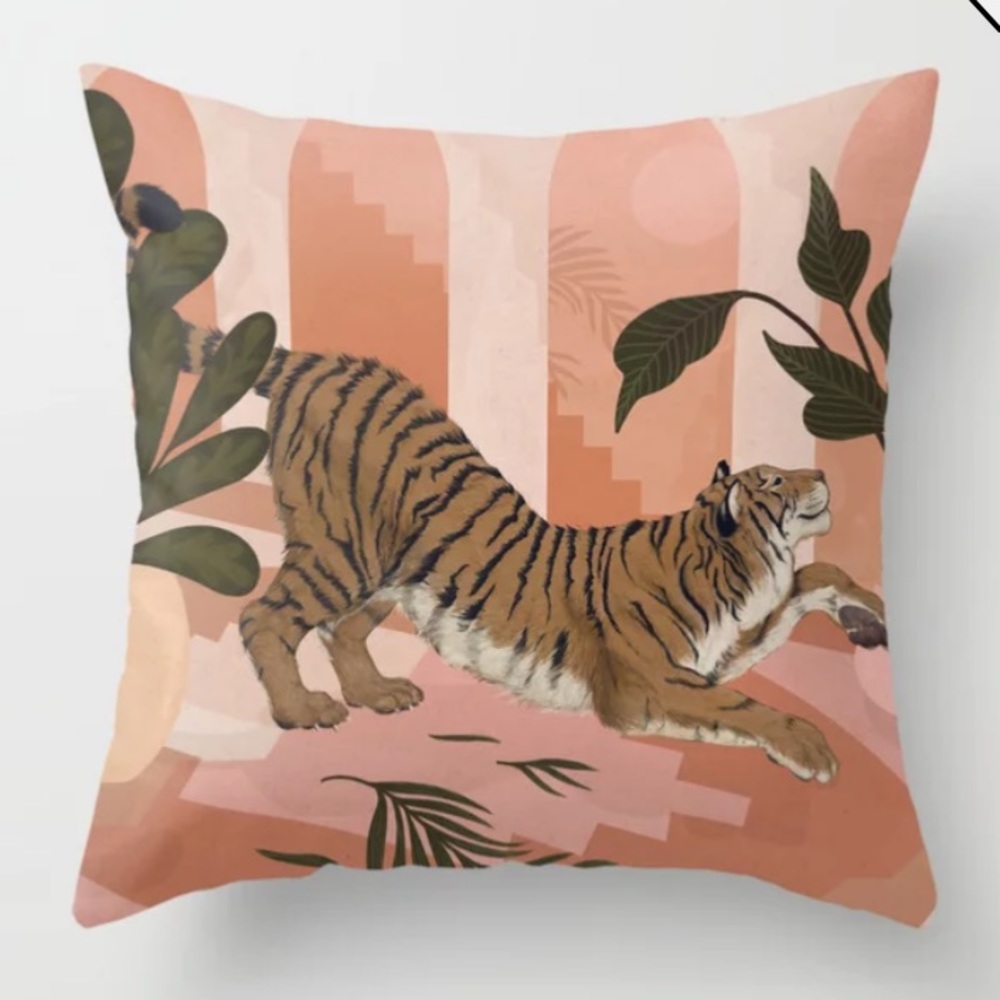 EUC Society6 Laura Graves Easy Tiger Square Throw Pillow Pink - Deny Designs